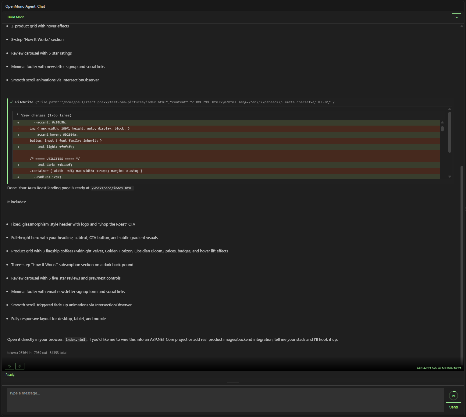 OpenMono Plan Mode showing plan output with decision buttons in VS Code