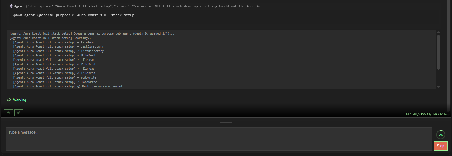 Spawned general-purpose sub-agent working through FileRead, ListDirectory, and TodoWrite calls